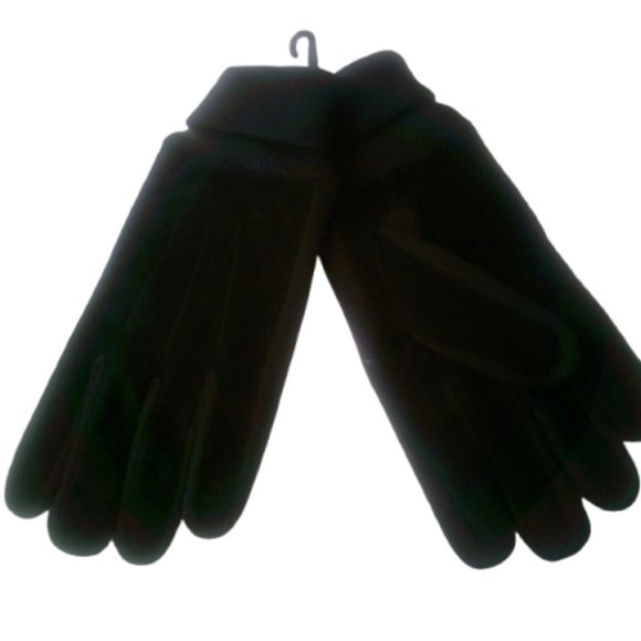 Leather Thinsulate Gloves, Black Leather Gloves with Acrylic Cuff Size M/L NWOT - Picture 2 of 7